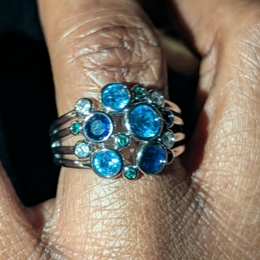 High Quality White Gold Silver Plated Cocktail Multi Gemstone Ring  Size 9 - Picture 13 of 16
